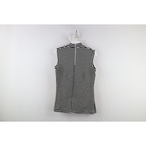 Vtg 70s Macys Womens Medium Striped Half Zip Knit Sleeveless Shirt Black White - Picture 6 of 8